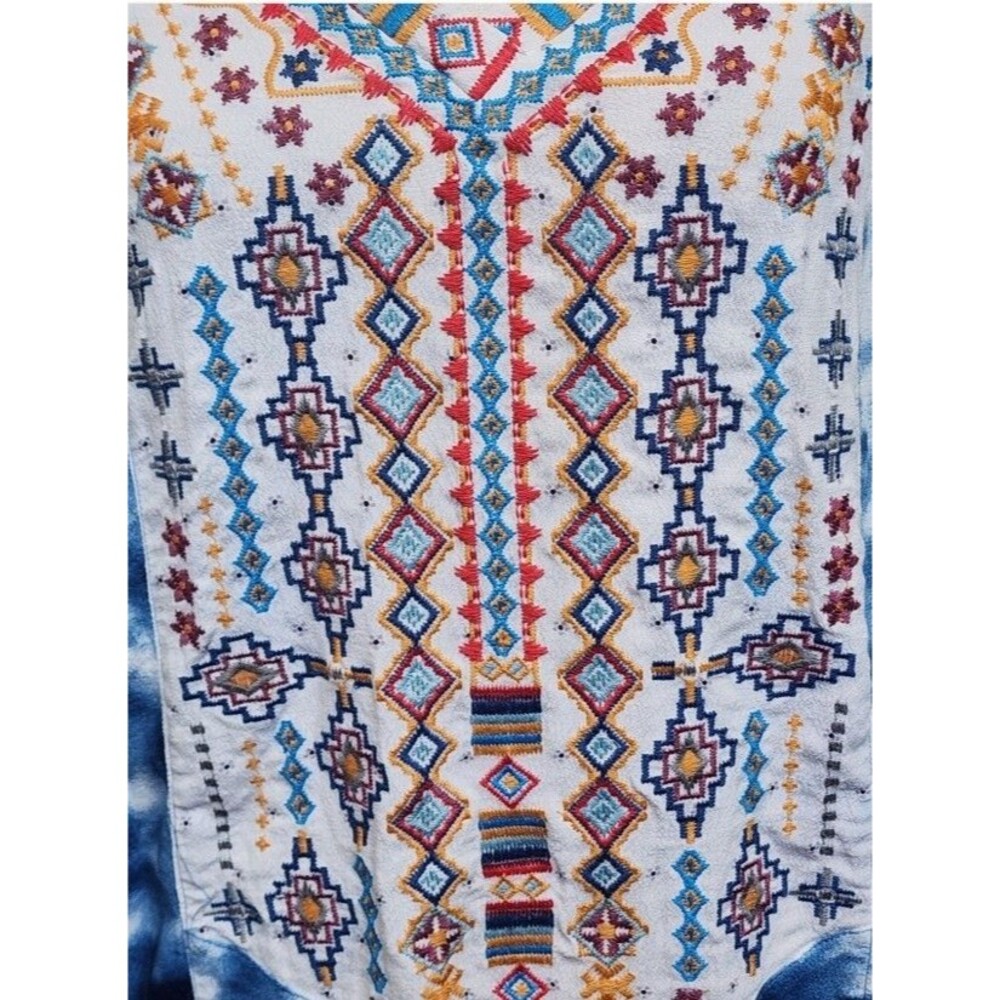 John Mark Embroidered Boho Blouse Size Medium Tie-Dye Flowy - Picture 2 of 9